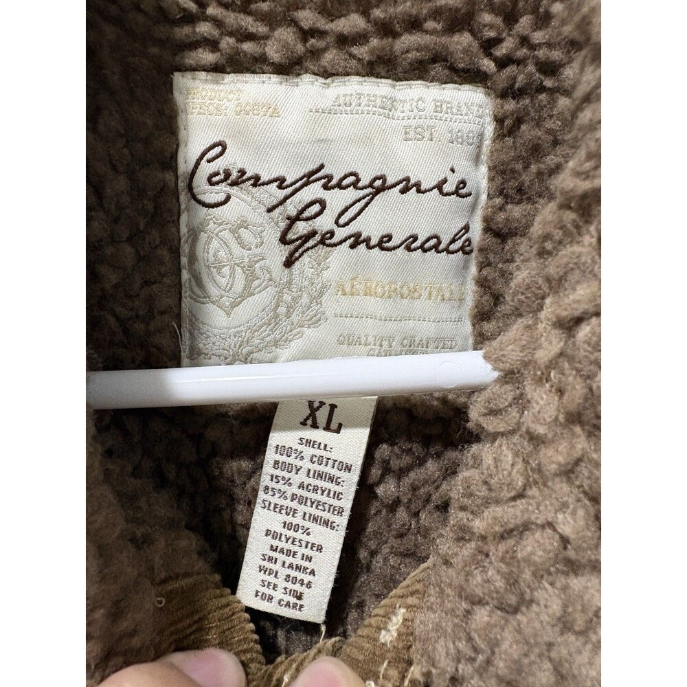 Compagnie Generale Men's Brown Sherpa Lined Cotton Trucker Jacket Button XL - Picture 9 of 10